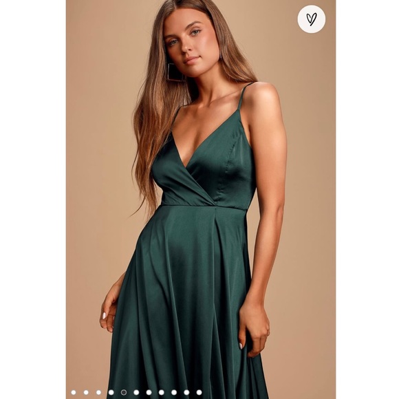 COPY - Lulu’s Emerald Green Satin Maxi Dress Size XS - Picture 2 of 10